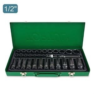 جعبه بکس 32 پارچه 1 2 بلند و کوتاه مشکی تاپتول (فشار قوی) مدل GDAD3201 فشارقوی