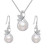 EleQueen 925 Sterling Silver CZ Cream Freshwater Cultured Pearl Leaf Bridal Necklace Hook Earrings Set Clear