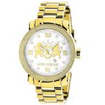 Oversized Yellow Gold Plated Real Diamond Watch for Men by LUXURMAN Phantom 0.12ct White MOP