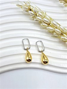 گوشواره 2 ردیفه بادومی طلایی استیل