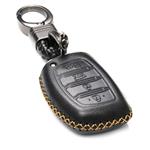 Vitodeco HYUNDAI Leather Keyless Entry Remote Control Smart Key Case Cover with a Key Chain for Hyundai Elantra, Sonata, Tucson (4 Buttons, Black)