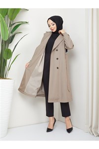 کت ترنچ زنانه جین Kmkkombin قهوه‌ای