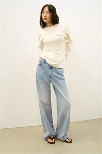 تیشرت باسکیلی زنانه Zara سفید