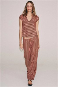 تیشرت کتان زنانه Zara آبی