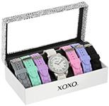 XOXO Women's Analog Watch with Silver-Tone Case, Crystal-Inset Bezel, 7 Interchangeable Bands Included - Official XOXO Woman's Silver-Tone Watch, Silicone Buckle Straps - Model: XO9069