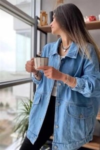 کت جین زنانه اورسایز Hanope آبی