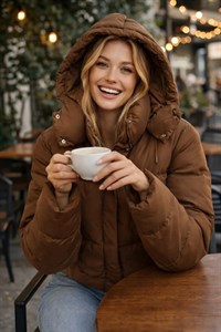 هودی بادگیر زنانه اورسایز Bold Icon قهوه‌ای