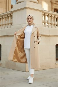 کت ترنچ زنانه نخی Zeneva Collection بژ