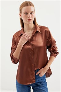 پیراهن زنانه ساتن قهوه‌ای Bigdart