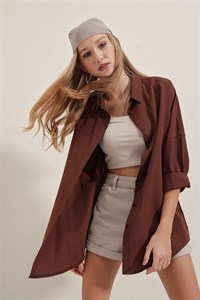 پیراهن 3900 زنانه اورسایز قهوه‌ای Bigdart