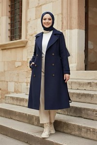کت ترنچ زنانه نخی آبی