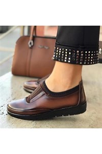 کفش ارتوپدیک زنانه چرمی قهوه‌ای