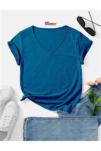 تیشرت بیسیک زنانه نخی آبی