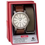 Timex Men's TWG016100 Expedition Scout 43 Brown Leather Slip-Thru Strap Watch Gift Set + Olive Nylon Strap