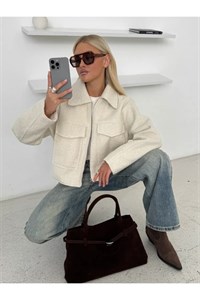 کاپشن کراپ زنانه بژ