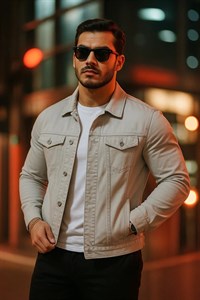 کت جین دار مردانه یقه پولو خاکستری