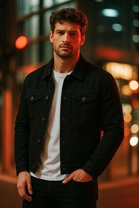 کت جین دار مردانه یقه پولو مشکی