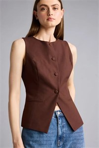 جلیقه زنانه کتان و کتانی با دکمه - دفاتو مدل 3462236 Defacto