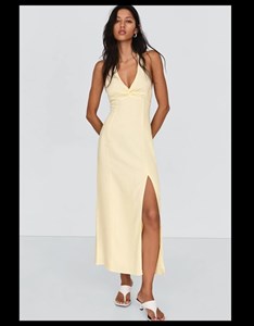 پیراهن میدی هالتر با کتان زنانه Bershka