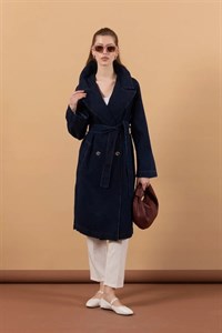 پالتو ترنچ کت جین یقه پهن سرمه ای