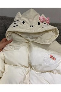 کت پف دار اورسایز با روبان صورتی Hello Kitty