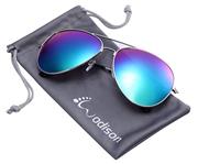 WODISON Vintage Mirrored Aviator Sunglasses for Women Men Reflective Lens Metal Frame