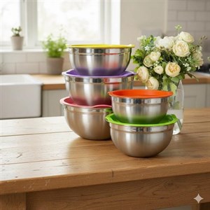 لگن 5 پارچه استیل دربدار یونیک