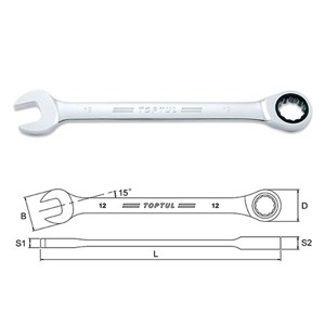 آچار یکسر تخت یکسر رینگ جغجغه ای سایز 17 (بدون ضامن) تاپتول تایوان TOPTUL کد : AOAF1717