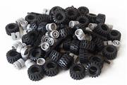 LEGO City Complete Wheel Assembly Lot, 20 Black Axles, 40 Black RUbber Tires, 40 Light Gray Wheels