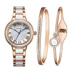 MAMONA Women's Watch Bracelet Gift Set Crystal Accented Ceramic/Stainless Steel Rose Gold L68008RGGT