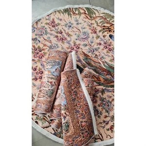 فرشینه | فرش چاپی برند حسن نیا چاپی هازان ترک طرح سنتی گل و بلبل 028 (پس کرایه) - گرد قطر 60 - سایز: گرد قطر 60