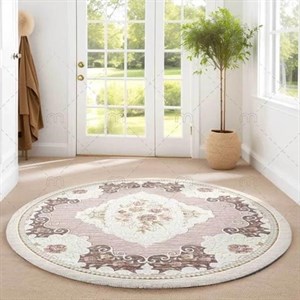 فرشینه | فرش چاپی برند حسن نیا چاپی مخمل گرد کرم کدC56 (پس کرایه) - قطر 60 - سایز: قطر 60