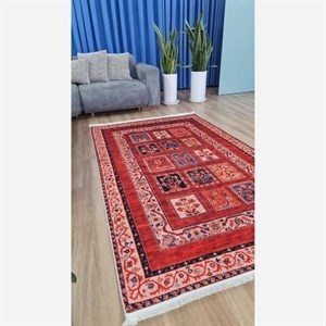 فرشینه حسن نیا مخمل ترک طرح سنتی لاکی آجری سنتی کد A092 (پس کرایه) - 2 در 3 متر (6متری) - سایز: 2 در 3 متر (6متری)