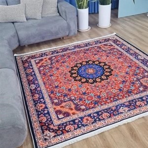 فرش چاپی مخمل سنتی قرمز لاکی مربع مخمل کد Q133 (پس کرایه) - 2 در 2 (مربع) - سایز: 2 در 2 (مربع)