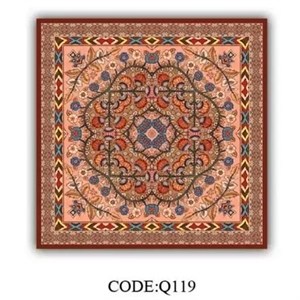 فرش چاپی طرح سنتی مربع مخمل هازان ترک کد Q119 (پس کرایه) - 1.5 در 1.5 (مربع) - سایز: 1.5 در 1.5 (مربع)