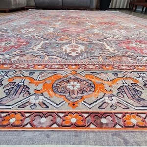 فرشینه مخمل هازان مدرن کلاسیک زمینه نارنجی L258(پس کرایه) - پادری 50 در 80 - سایز: پادری 50 در 80