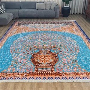 فرشینه مخمل هازان طرح فیروزه گلدان a019(پس کرایه) - پادری 50 در 80 - سایز: پادری 50 در 80