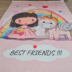 فرشینه مخمل کودک دخترانه کیفیت گوشتی A یونی کورن U058(پس کرایه) - 1 در 2 متر (2 متری) - سایز: 1 در 2 متر (2 متری)
