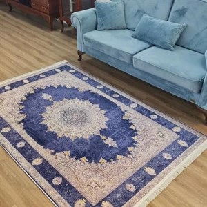فرش چاپی فرشینه برند حسن نیا مخمل هازان طرح لوکس آبی L190(پس کرایه) - 3 در 4 متر (12متری) - سایز: 3 در 4 متر (12متری)