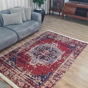 فرشینه برند حسن نیا مخمل هازان طرح قرمز لاکی وینتیج کهنه نما O127(پس کرایه) - پادری(80*50) - سایز: پادری(80*50)