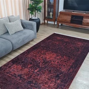 فرش چاپی برند حسن نیا مخمل هازان آنتیک قرمز زرشکی L474(پس کرایه) - پادری(80*50) - سایز: پادری(80*50)