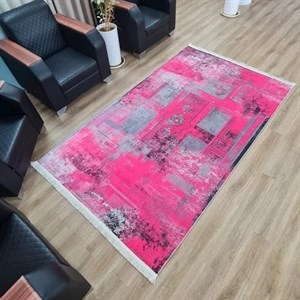 فرش چاپی مخمل هازان ترک طرح سرخ آبی طوسی U128(پس کرایه) - پادری(80*50) - سایز: پادری(80*50)