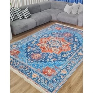 فرش چاپی هازان ترک طرح سنتی آبی کلاسیک (پس کرایه) - 1 در 1.5 متر - سایز: 1 در 1.5 متر