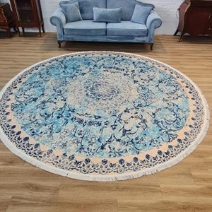 فرشینه مخمل هازان کیفیت گوشتی A طرح گرد آبی دریا C23(پس کرایه) - گرد قطر 150 - سایز: گرد قطر 150