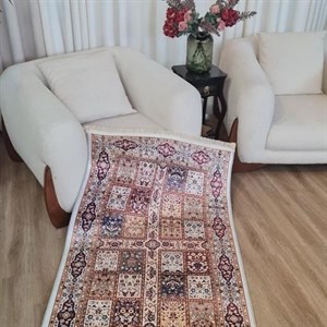 فرش چاپی مخمل کیفیت هایژنیک گوشتی A طرح پازلی آذرA163(پس کرایه) - قطر 100 (گرد) - سایز: قطر 100 (گرد)