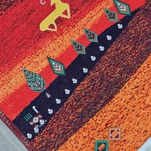 فرش چاپی نارنجی قرمز کیفیت هایژنیک طرح قبیله L216 (پس کرایه) - پادری 50 در 80 سانت - سایز: پادری 50 در 80 سانت
