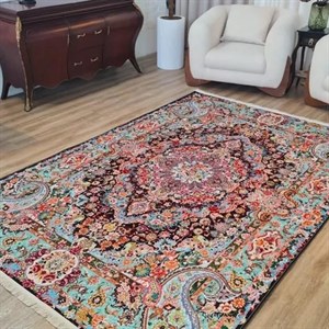 فرش چاپی مخمل کیفیت هایژنیک گوشتی A طرح رهبر U483 (پس کرایه) - 1 در 1.5 متر (1/5 متری) - سایز: 1 در 1.5 متر (1/5 متری)