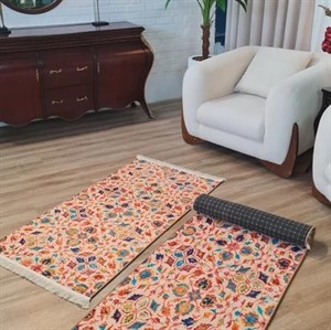 فرش چاپی کیفیت A هایژنیک طرح گلکمون R139(پس کرایه) - 1 در 1.5 متر (بیضی) - سایز: 1 در 1.5 متر (بیضی)