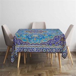 رومیزی مدل دایره ای مخمل فیروزه me005
