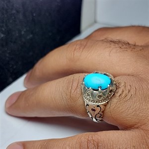 انگشتر نقره مردانه با سنگ فیروزه  کد 1264 
